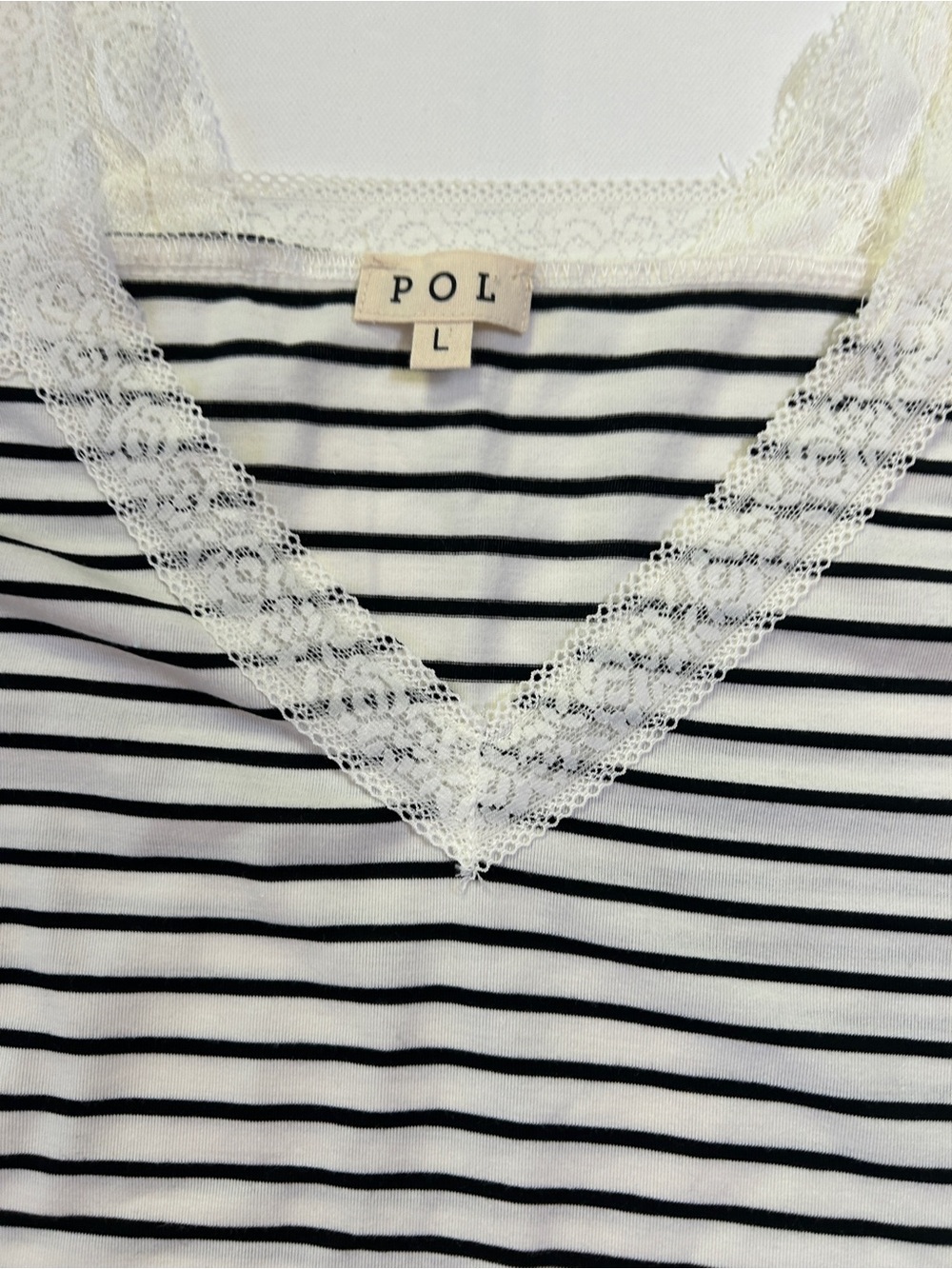 POL Black & White Striped Lace Sleeve Top | Boho Cottagecore Romantic | Size L - Picture 2 of 7